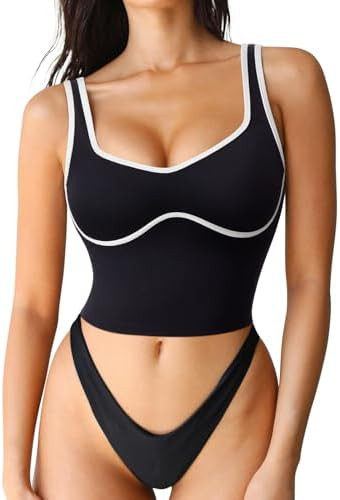 SUUKSESS Women Sweetheart Neckline Longline Sports Bra Padded Basic Workout Crop Tank Top | Amazon (US)