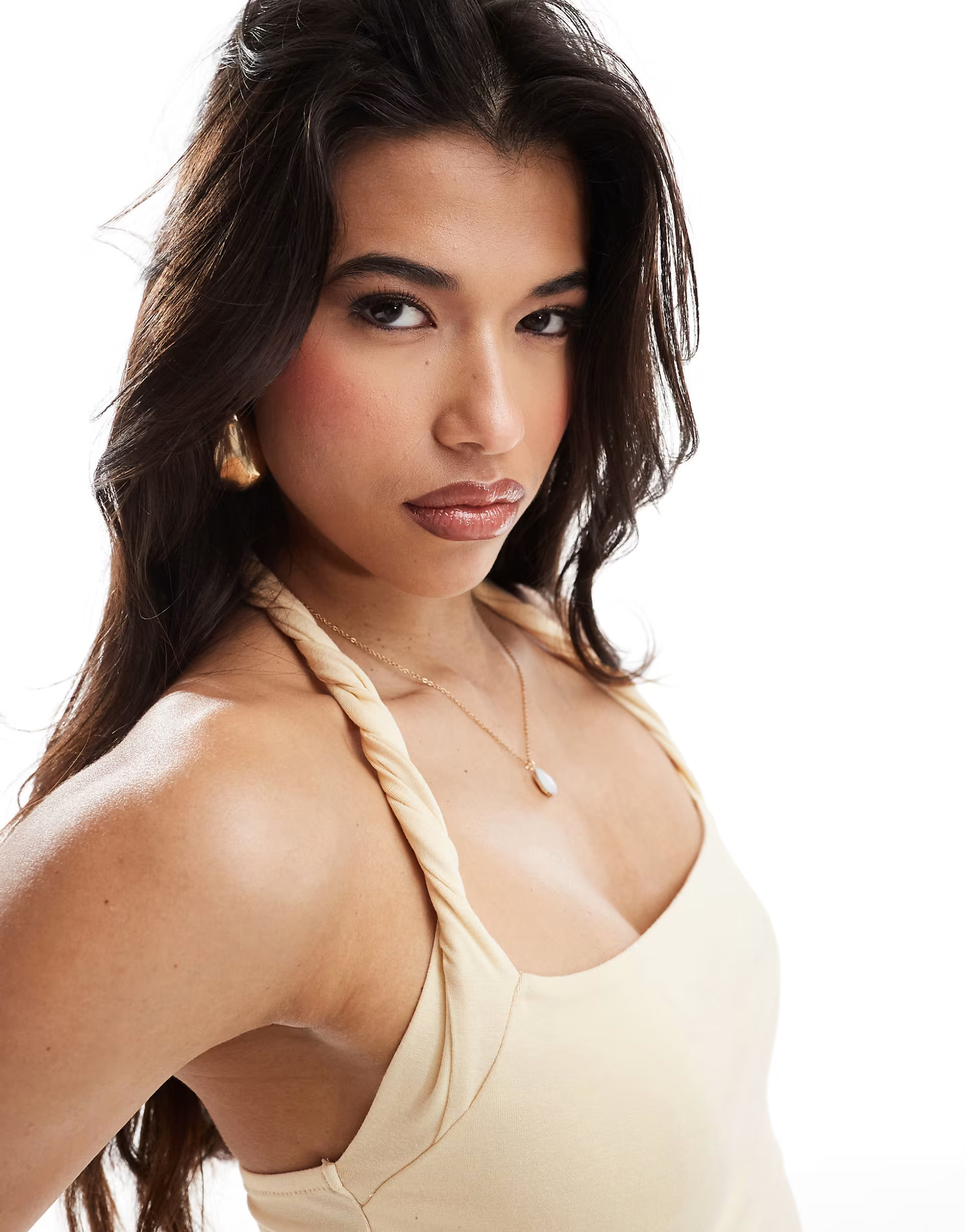 ASOS DESIGN twist strap halter top in netural | ASOS | ASOS (Global)