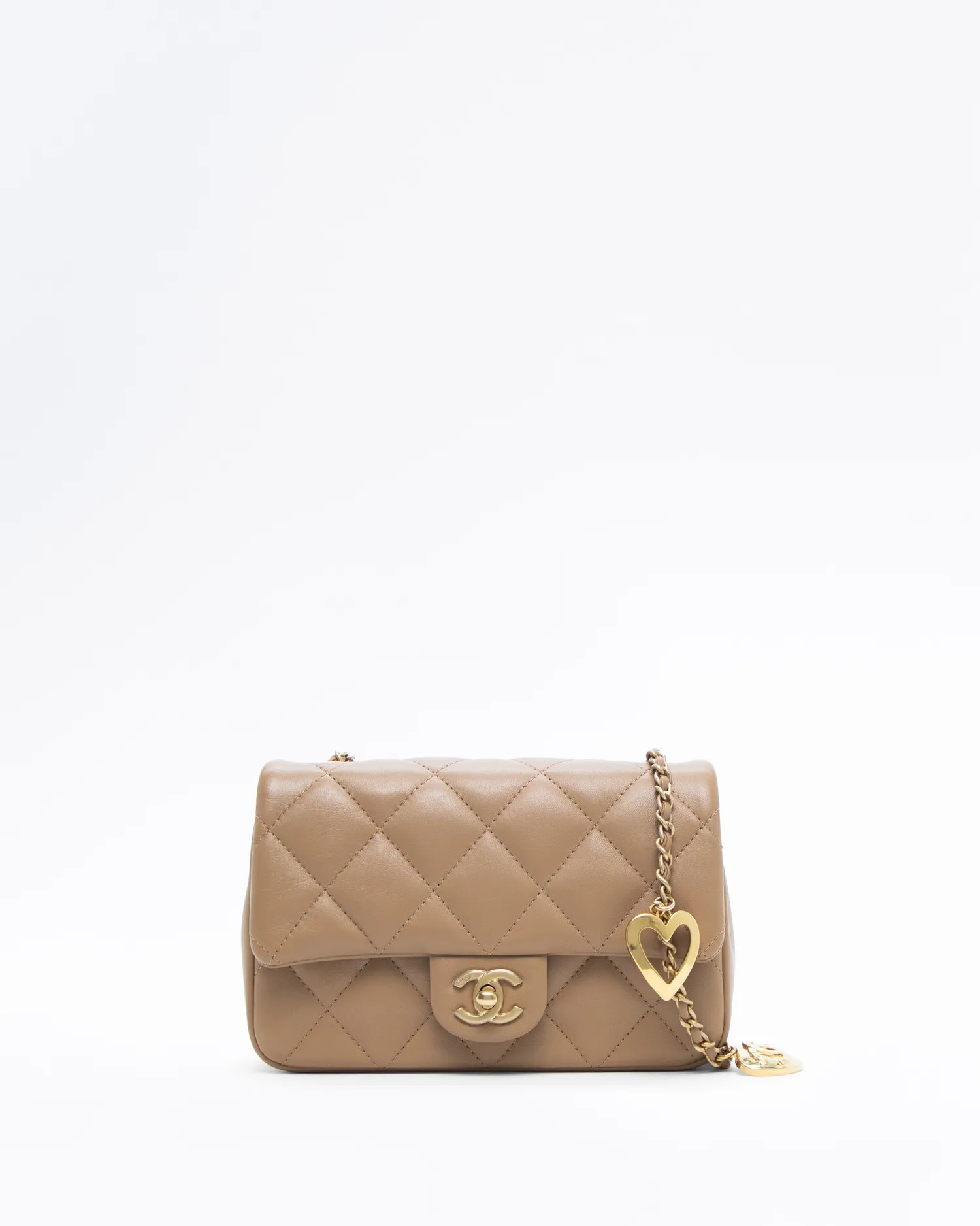 Lambskin Quilted Heart Charms Small Flap Bag | Vivrelle