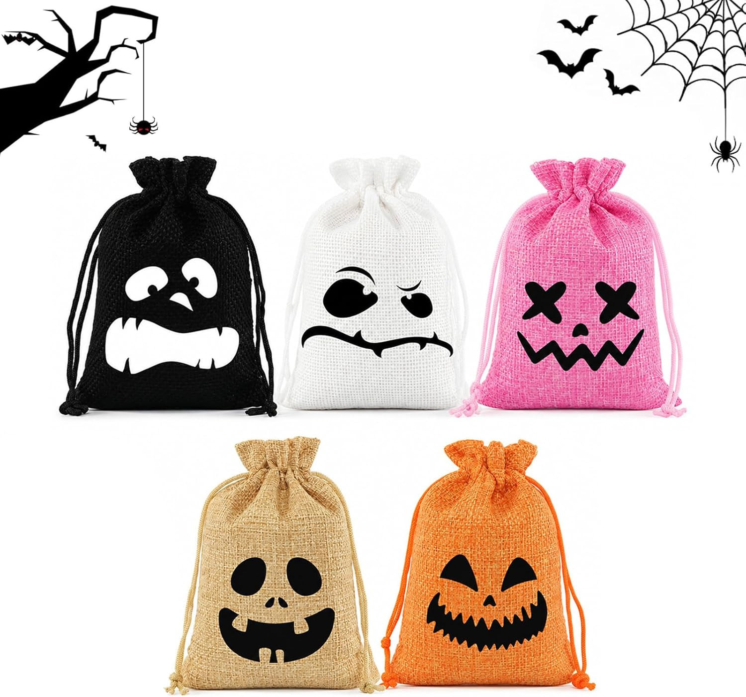 Halloween Burlap Gift Bags with Drawstring, Reusable Ghost Face Pattern Treat Bags, 4x5.5 In Small Halloween Candy Bags for Party Favors, Goodie Bags and Trick or Treat Supplies (12 PCS) | Amazon (US)