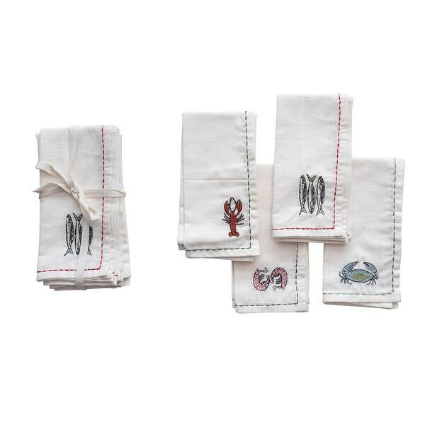 Cotton Napkins with Sea Life Embroidery - 18.0"L x 18.0"W x 0.3"H | Bed Bath & Beyond