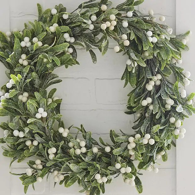 Faux Frosted Mistletoe Wreath 20 Inch | Antique Farm House