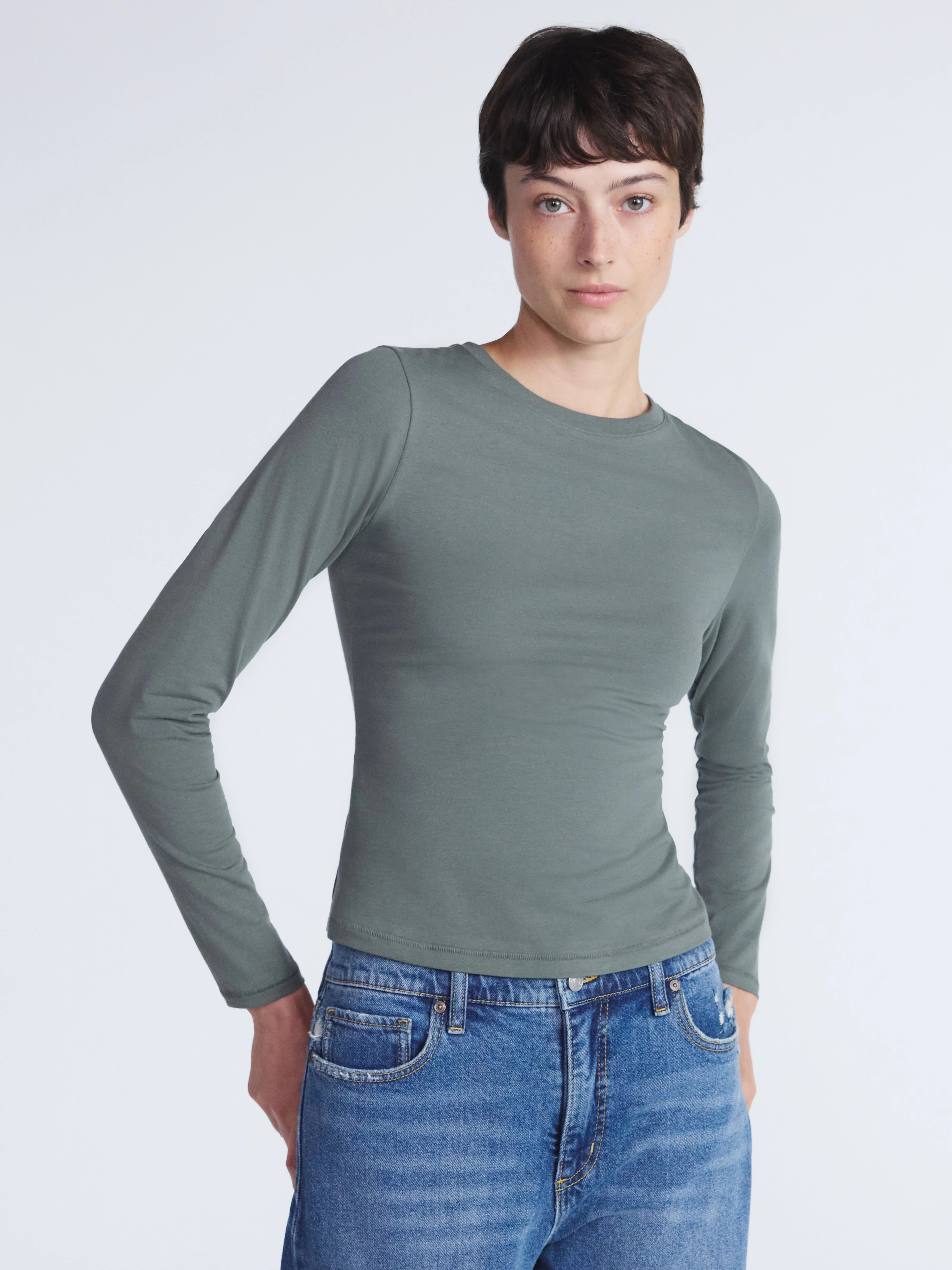 Scoop Women’s Stretch Cotton Tee with Long Sleeves, Sizes XS-XXL | Walmart (US)