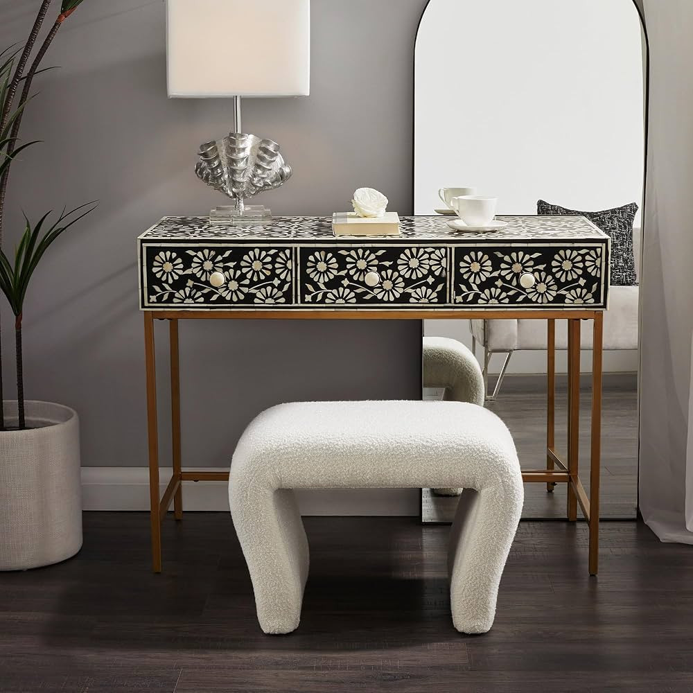 Vanity Stool Chair,Modern Boucle Ottoman Foot Stool with Wooden Legs Sofa Bench Footstool Extra S... | Amazon (US)