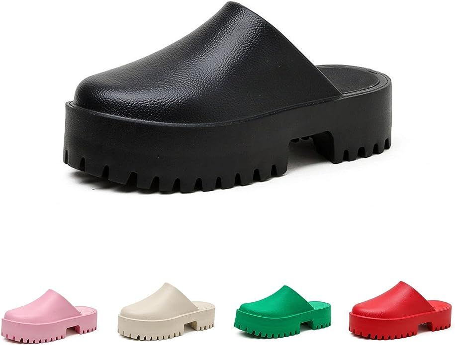 FZJBOR Women Platform Thick Soled Slippers, Slip On Clogs Casual Non Slip Lazy Waterproof Fashion... | Amazon (US)