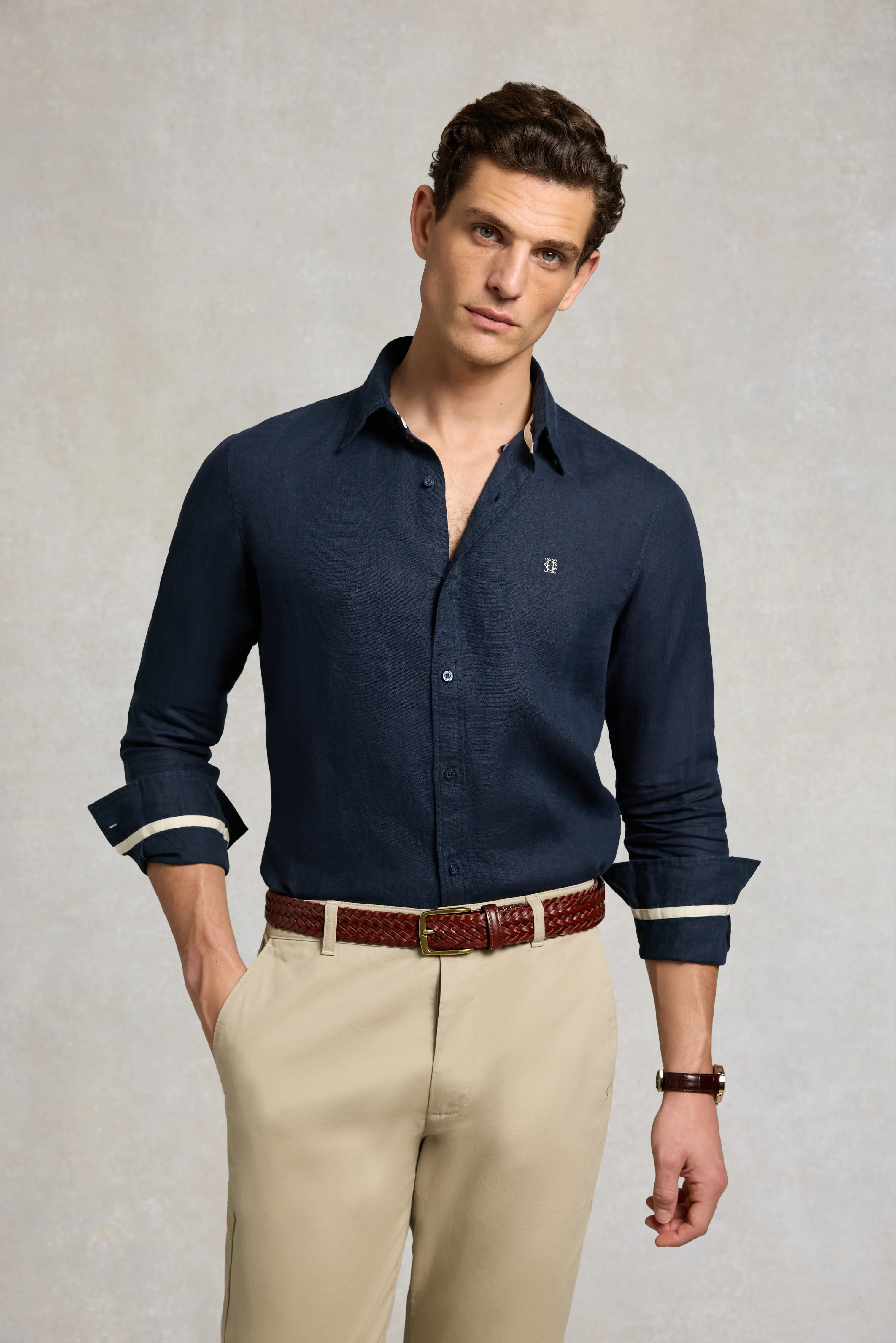 Men's Regular Fit Linen Shirt (Ink Navy) | Holland Cooper
