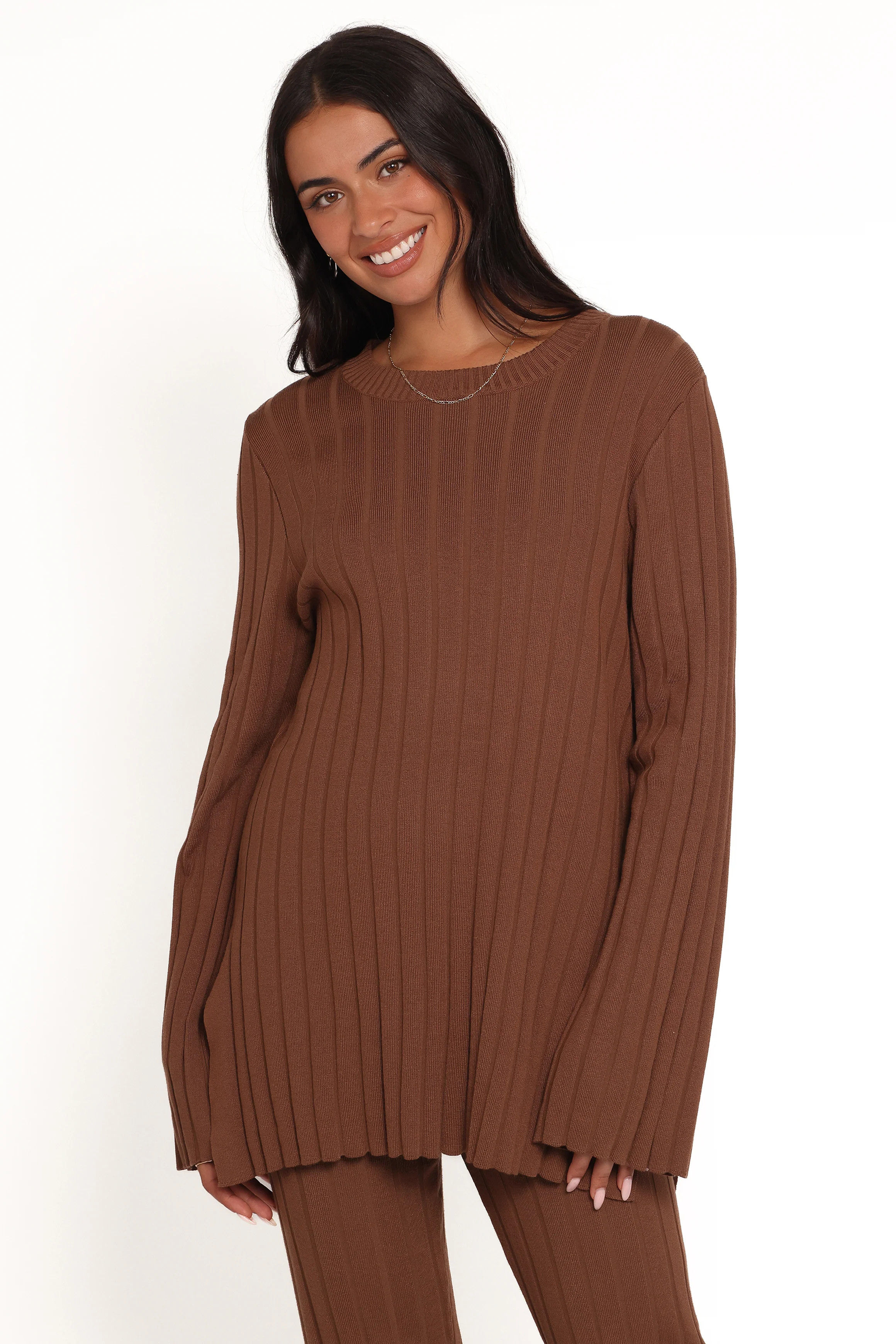 Silvie Long Sleeve Knitted Set - Chocolate | Petal & Pup (US)