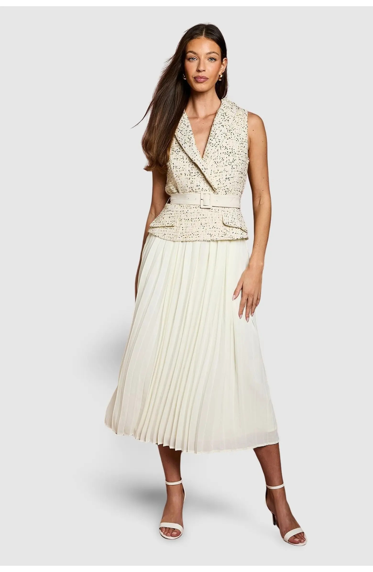 Sleeveless Tweed Belted Midi Dress | Nordstrom