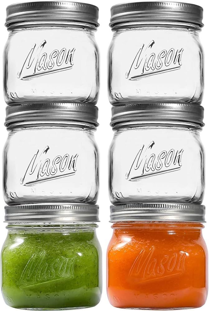 Ieavier 6 PACK Wide Mouth Mason Jars 16oz with Airtight Lids and Bands, Canning Jars with Crystal... | Amazon (US)