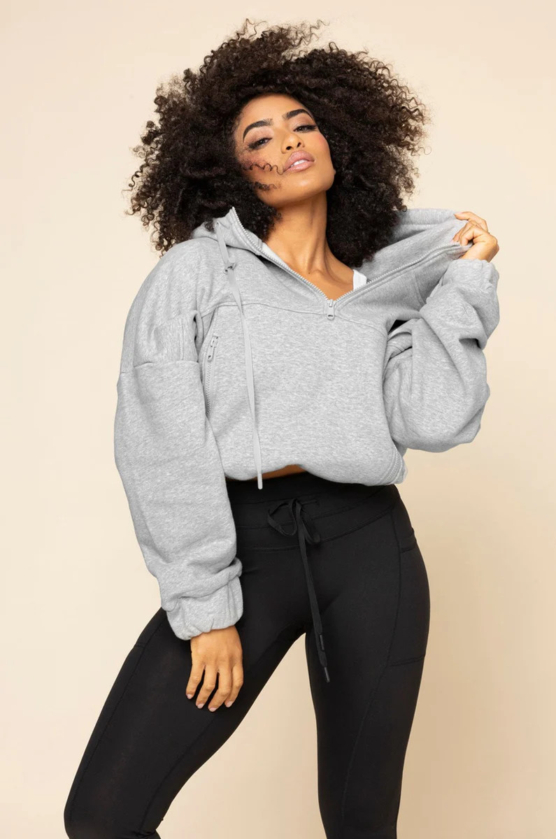 Half Zip Warm Up Hoodie - Heather Grey | POPFLEX
