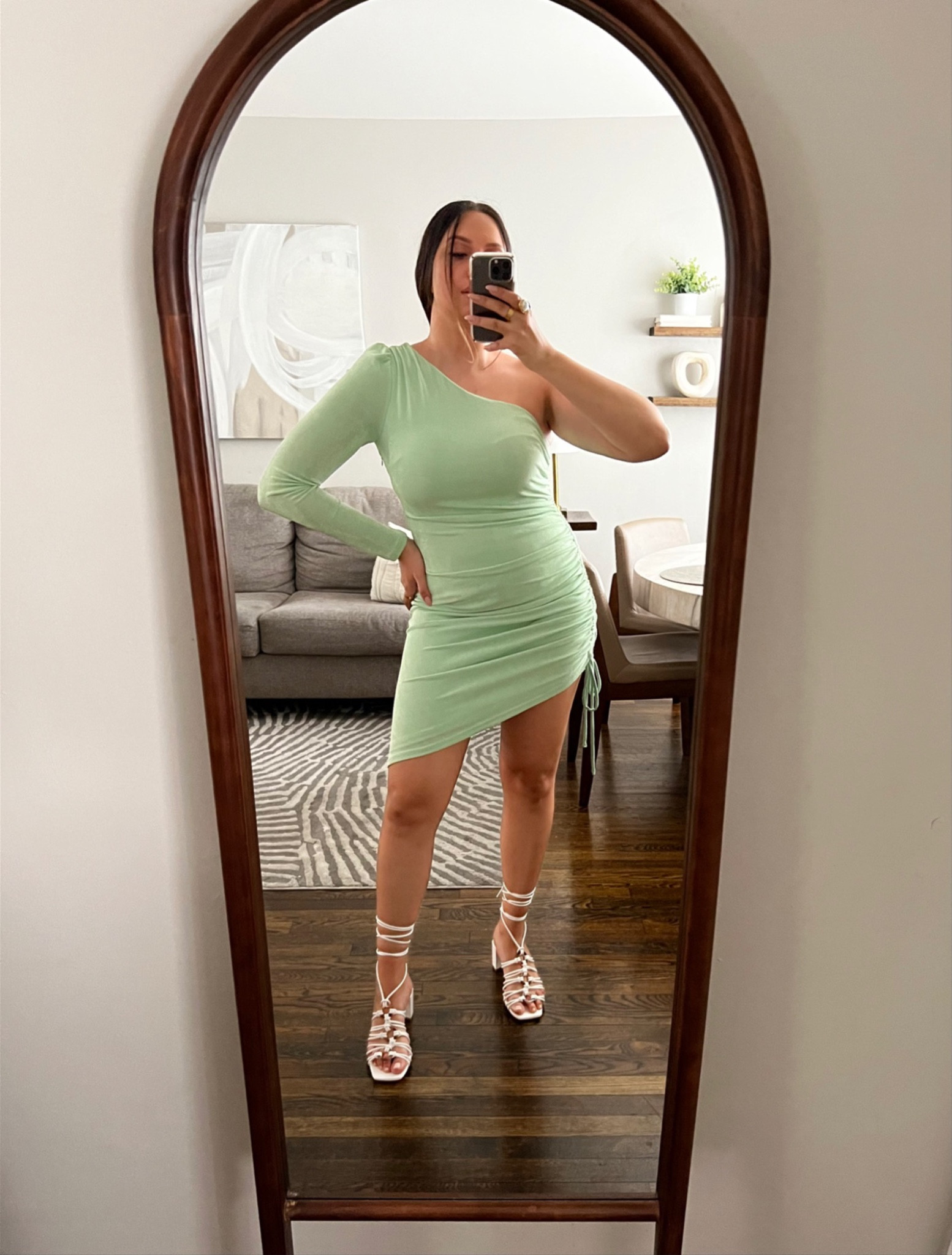 sage green off the shoulder ruched bodycon dress Amelia Sage Ruched Midi Bodycon Dress