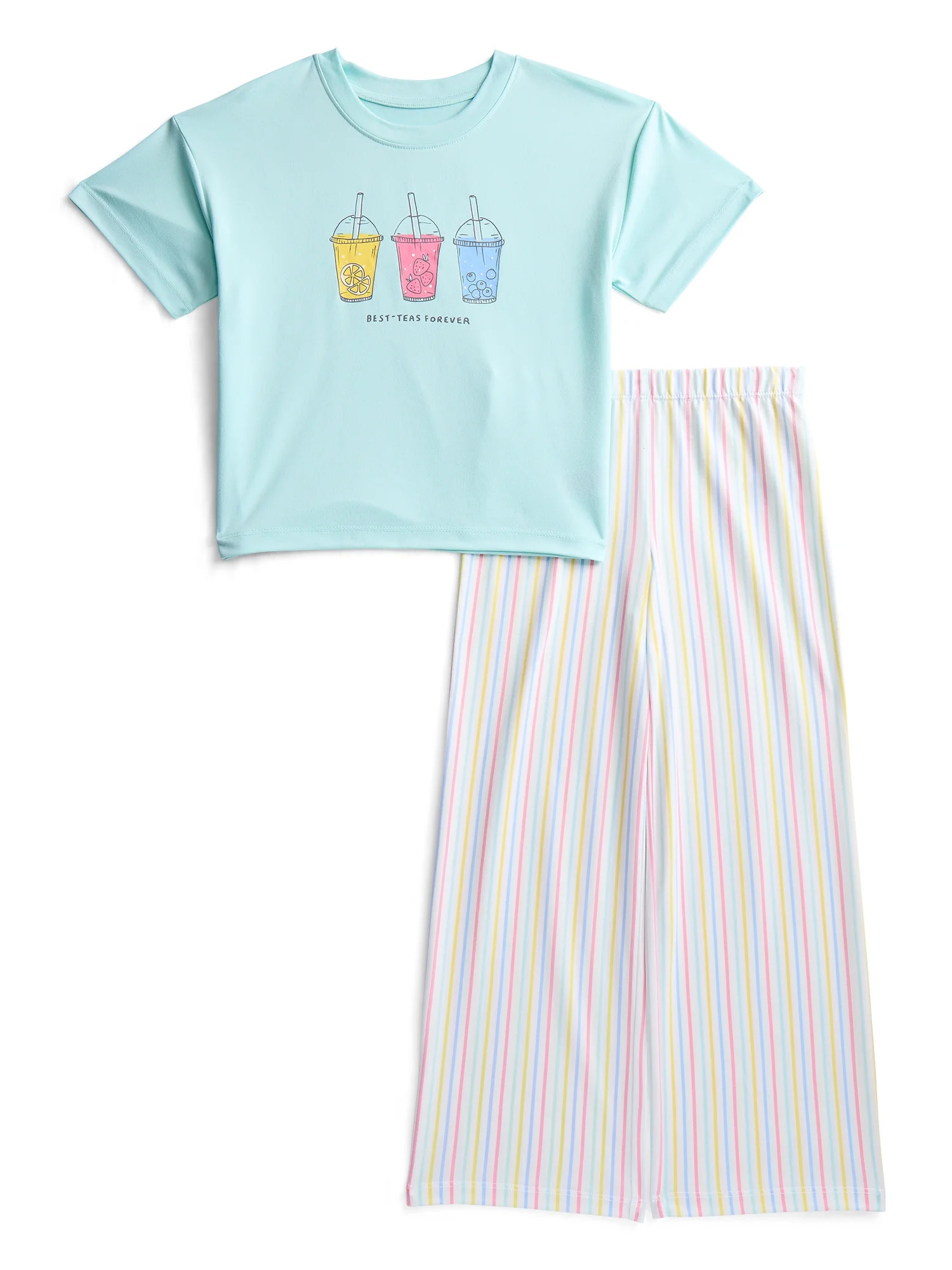 Wonder Nation Girls Short Sleeve Tee and Pants Pajama Set, 2-Piece, Sizes 4-18 | Walmart (US)
