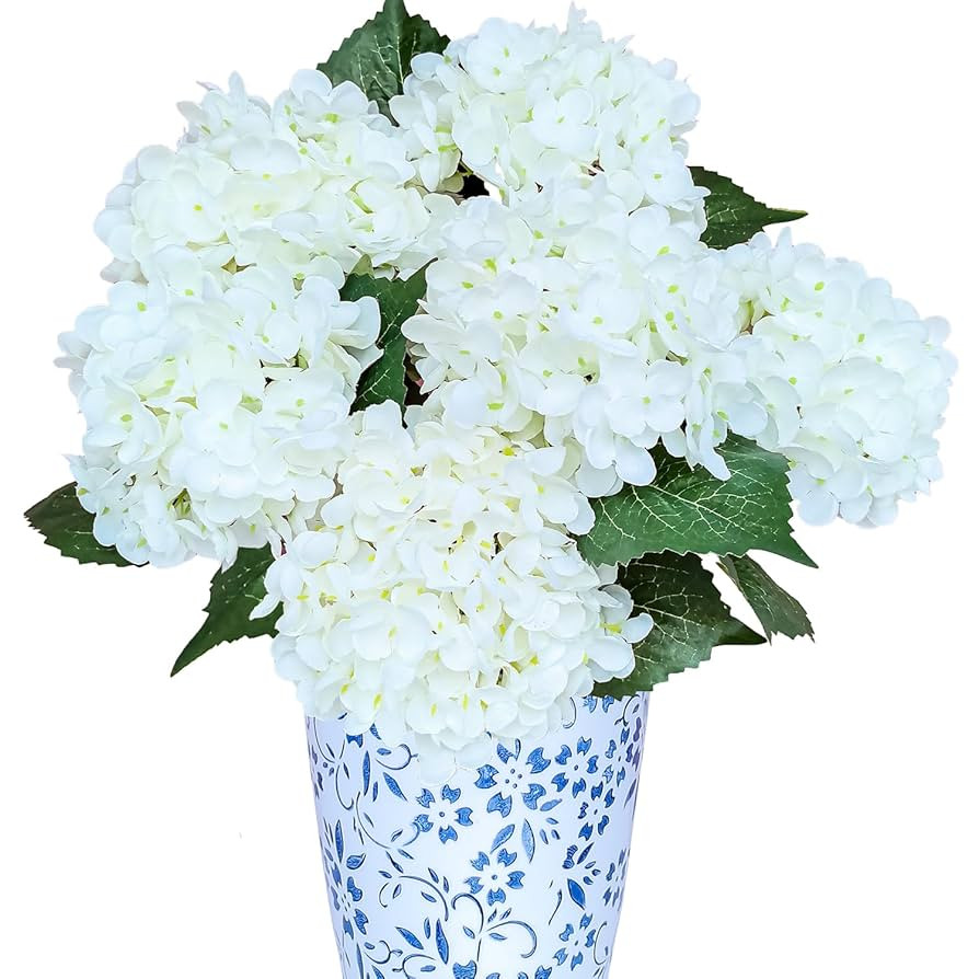 6PCS Premium White Hydrangea Artificial Flowers Bouquets, Ivory Silk Hydrangea Flowers Heads with... | Amazon (US)