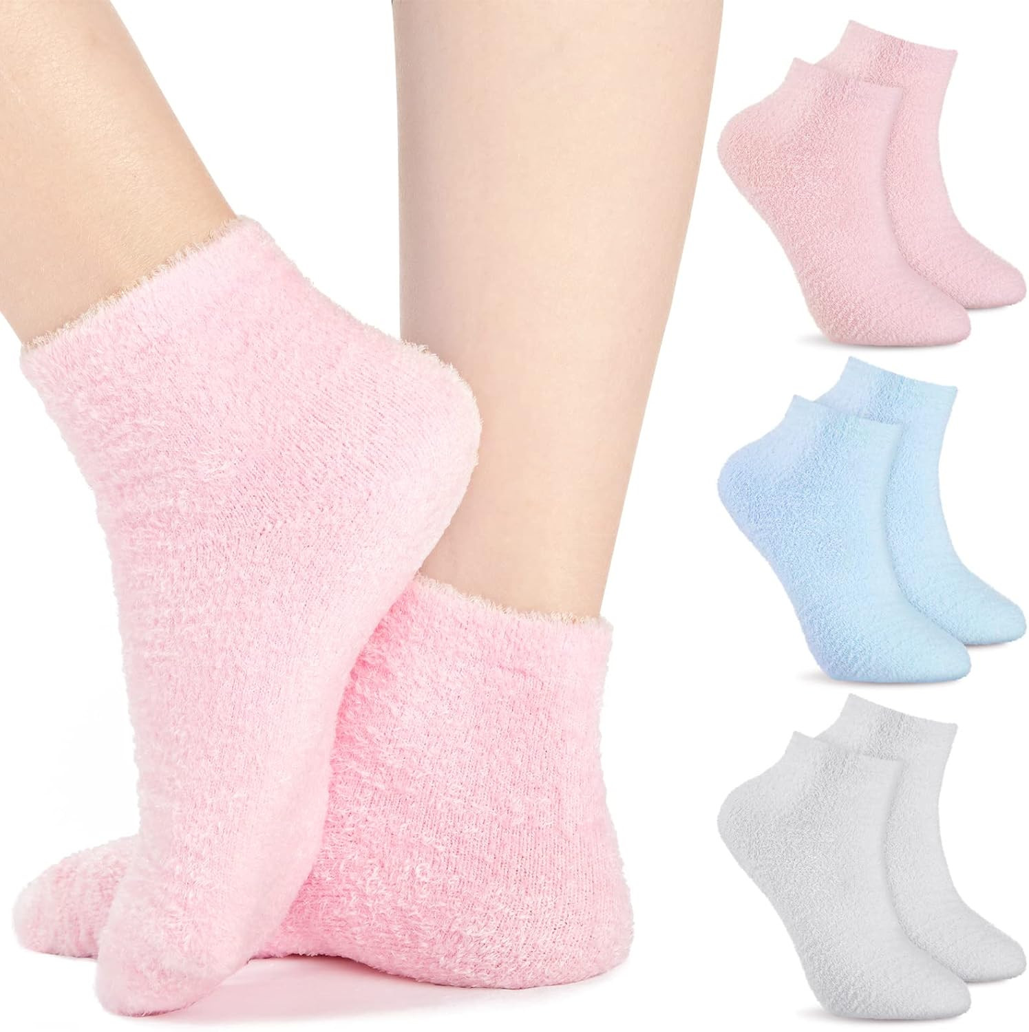 Janmercy 3 Pairs Aloe Socks Moisturizing Spa Socks Infused Socks Gel Sleeping Fuzzy Socks Dry Fee... | Amazon (US)