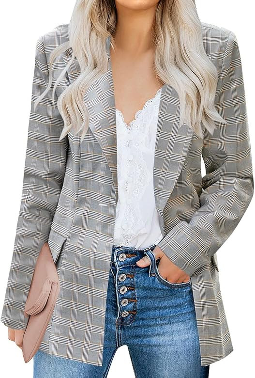 luvamia Women's Casual Long Sleeve Lapel Button Slim Work Office Blazer Jacket | Amazon (US)