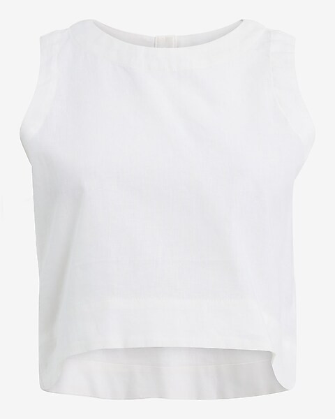 Linen-blend Crew Neck Button Back Tank | Express