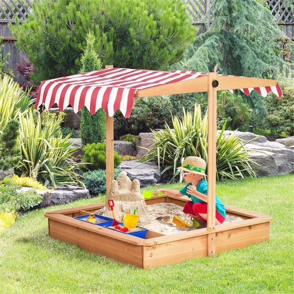 42" Kids Wooden Sandbox, Children Sand Play Station Outdoor Adjustable Height with Plastic Basins... | Walmart (US)