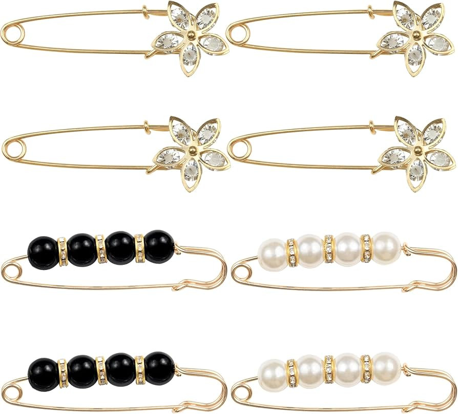 ELANE 8 Pcs Decorative Safety Pins for Clothing,Pearl Brooch Pins for Women Fashion Clothing Dres... | Amazon (US)