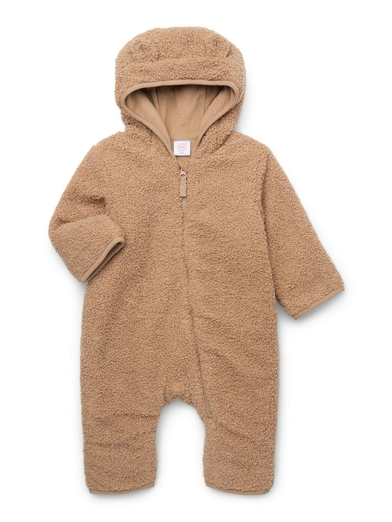 Wonder Nation Baby Teddy Fleece Pram with Hood, Sizes 0M-9M | Walmart (US)
