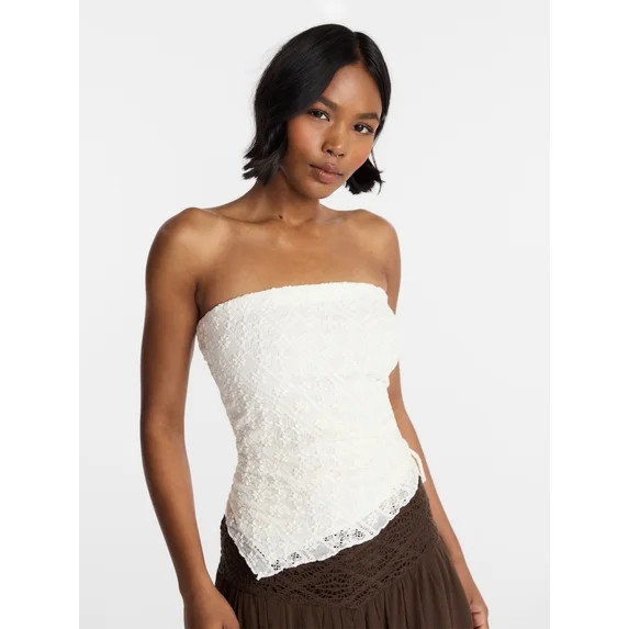 No Boundaries Asymmetrical Lace Tube Top, Women's XXS-XXL | Walmart (US)