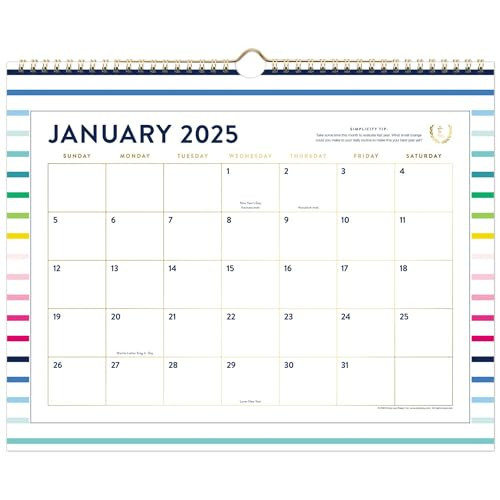 AT-A-GLANCE 2025 Wall Calendar, Simplified by Emily Ley, Monthly, 15" x 12", Medium, Happy Stripe (EL16-707-25) | Amazon (US)