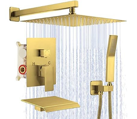Rain Shower System 12 inch Shower Faucet Set with Tub Spout,Bathroom Wall Mounted Waterfall Showe... | Amazon (US)
