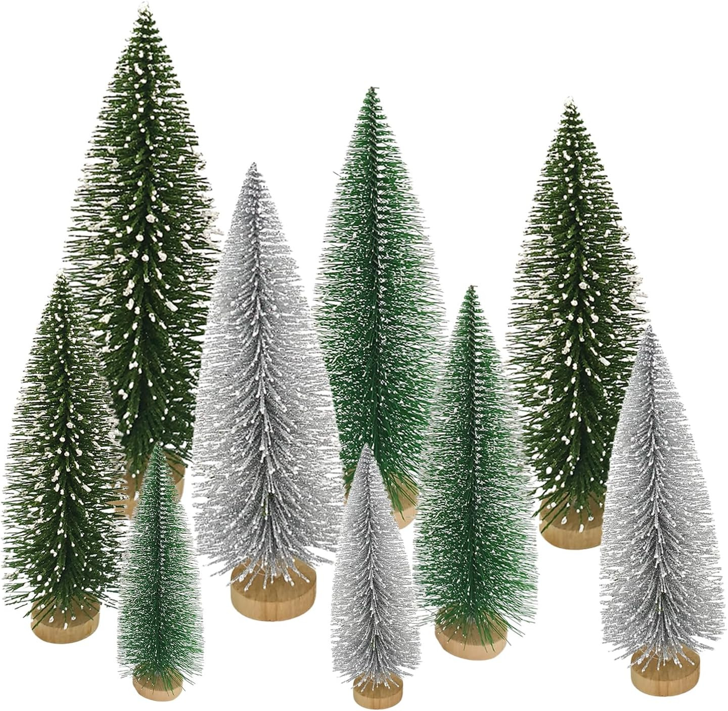 Yahpetes Christmas Trees 9 Pcs Artificial Bottle Brush Tabletop Trees Christmas Table Decorations for Xmas Holiday Party Decor (Silver,Green,Dark Green 9Pcs) | Amazon (US)