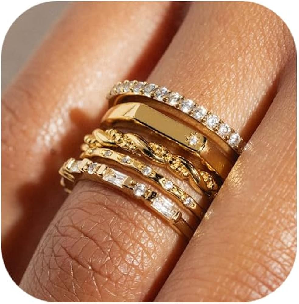 FAXHION Gold Rings for Women Non Tarnish, 14k Gold Plated Dainty Stacking Cubic Zirconia Thumb Ri... | Amazon (US)