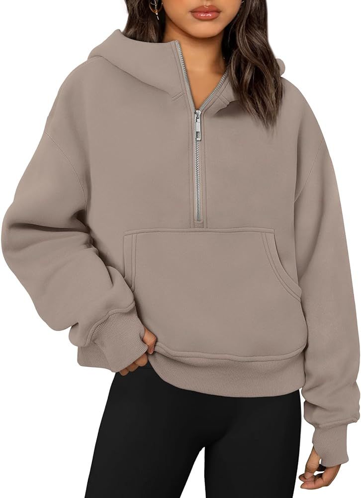 Trendy Queen Womens Hoodies Quarter Zip Pullover Oversized Sweatshirts Half Zip Pullover With Pocket | Amazon (US)