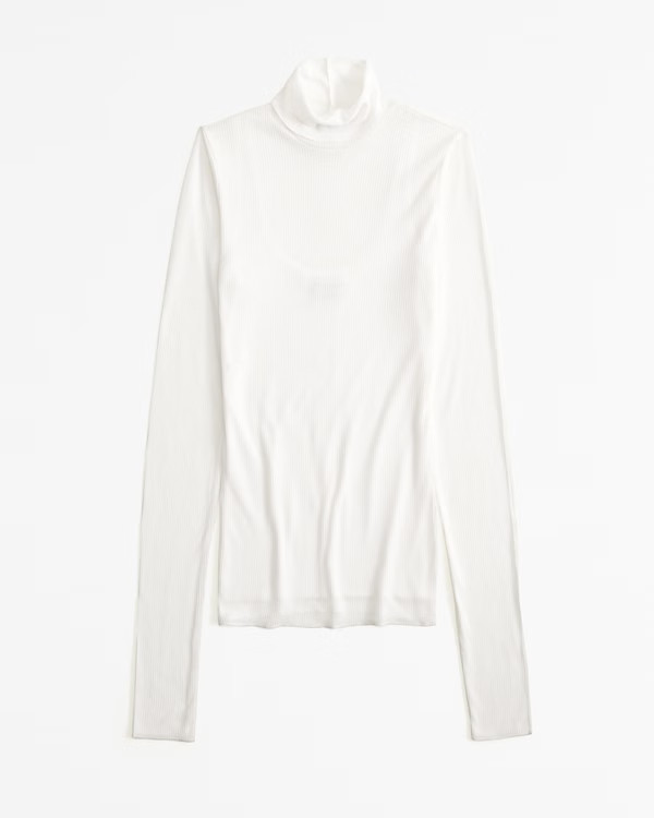 Women's Long-Sleeve Sheer Rib Turtleneck Top | Women's Tops | Abercrombie.com | Abercrombie & Fitch (US)