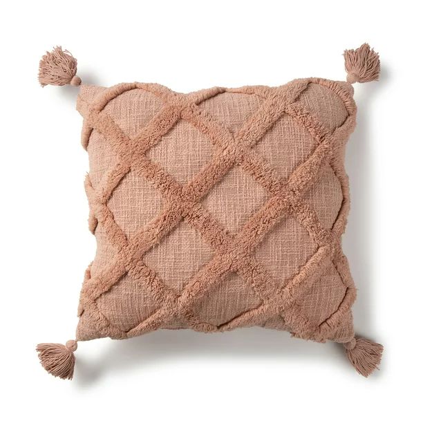 Better Homes & Gardens Tufted Trellis Decorative Throw Square Pillow, 20" x 20", Coral | Walmart (US)