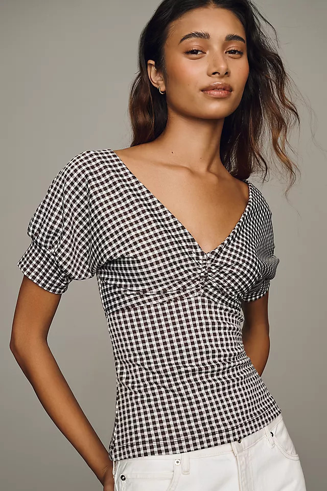 Gingham Short-Sleeve Blouse | Anthropologie (US)