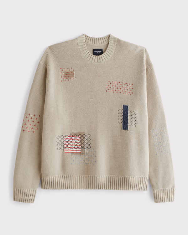 Cable Patchwork Crew Sweater | Abercrombie & Fitch (US)