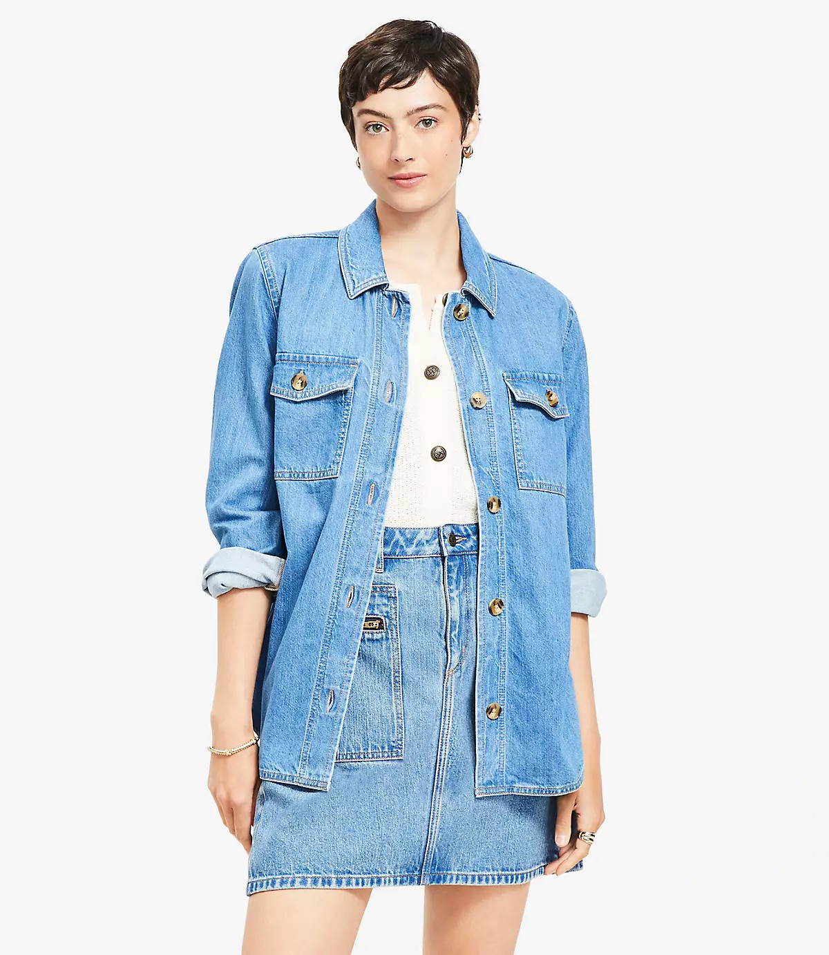 Denim Shirt Jacket in Classic Mid Wash | LOFT