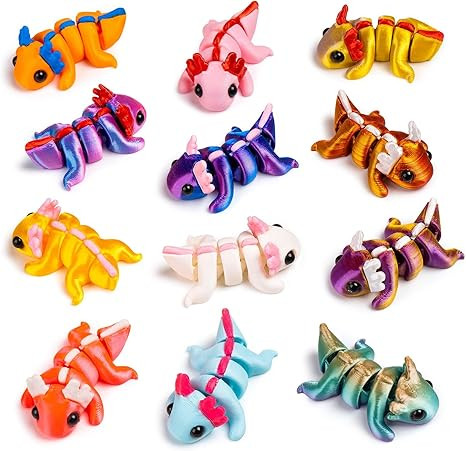 12pcs 3D Printed Axolotl Fidget Toys Flexible 3D Printed Axolotl Figures, Colorful Printed Axolot... | Amazon (US)