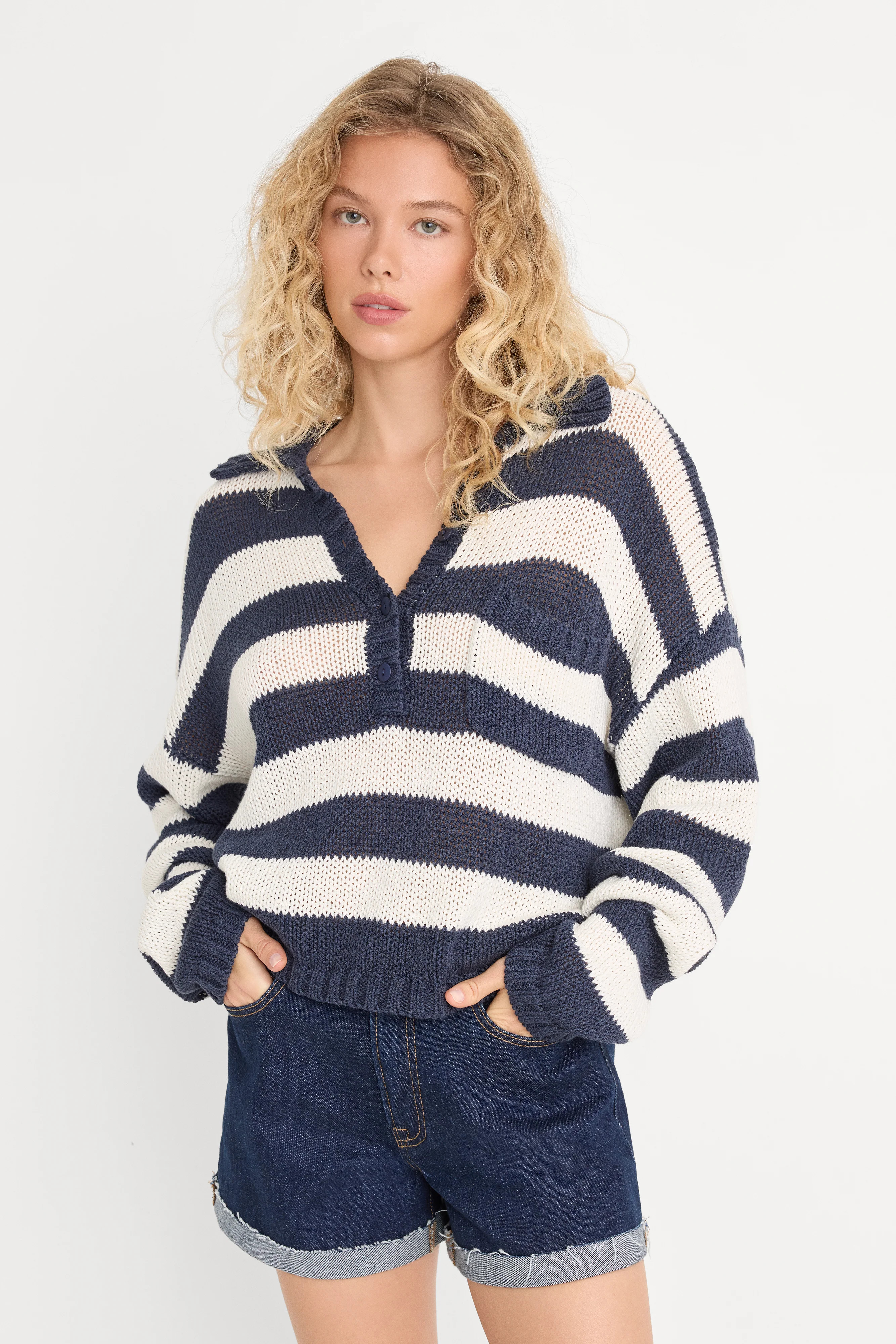 THE HARBOR SWEATER | HORIZON INK STRIPE | Good American