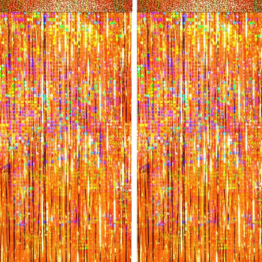 4 Packs Orange Foil Fringe Curtain, Orange Glitter Metallic Tinsel Backdrop for Birthday, Wedding... | Amazon (US)