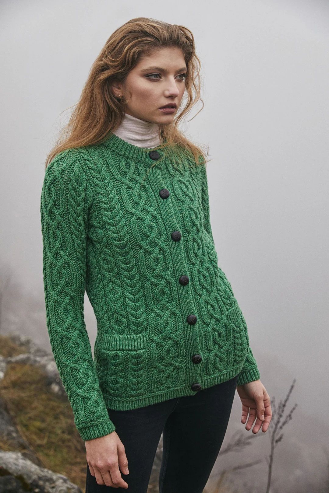 Saol Irish Aran Fisherman Cardigan Sweater soft & Warm Knit - Etsy | Etsy (US)