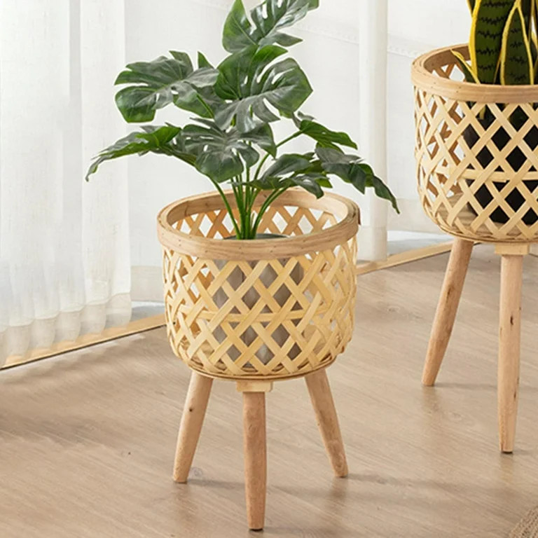 Hand Woven Flower Pot, Rattan Flower Pot Tripod Stand Decorative Basket Baskets for Balcony Plant... | Walmart (US)