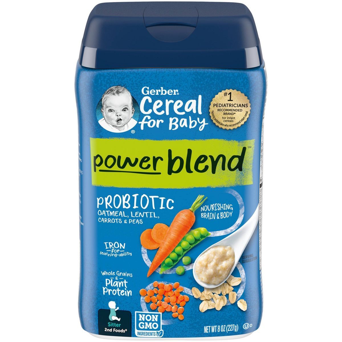 Gerber PowerBlend Probiotic Cereal Oatmeal Lentil Carrot Pea Baby Cereal - 8oz | Target