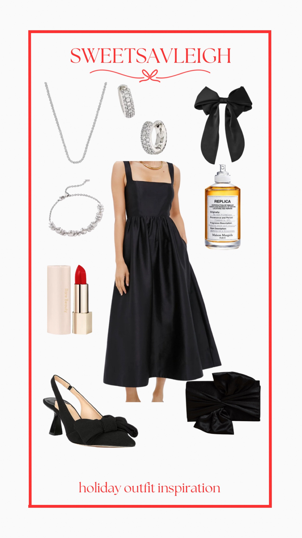 Holiday outfit inspo! | black dress, wedding guest dress, midi dress, bow heels, Christmas outfit, holiday party outfit, hair bow 

#LTKHoliday #LTKStyleTip #LTKSeasonal