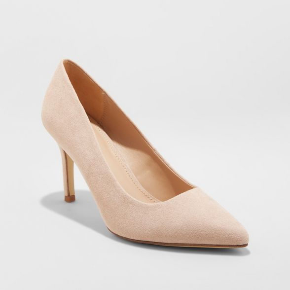 Women's Gemma Wide Width Faux Leather Pointed Toe Heeled Pumps - A New Day™ | Target
