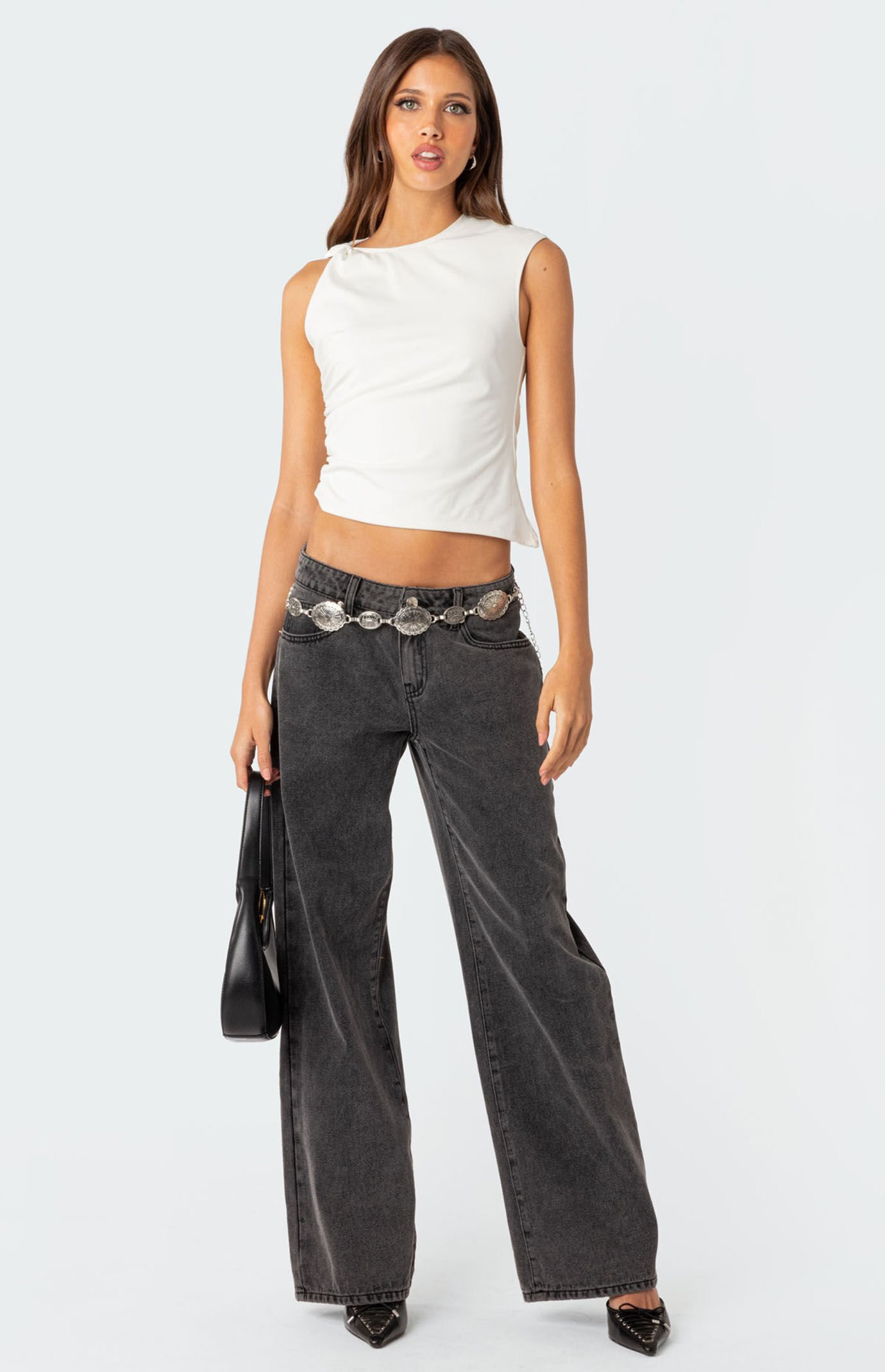 Edikted Women's Raelynn Washed Low Rise Jeans in Washed Black - Size XL | PacSun