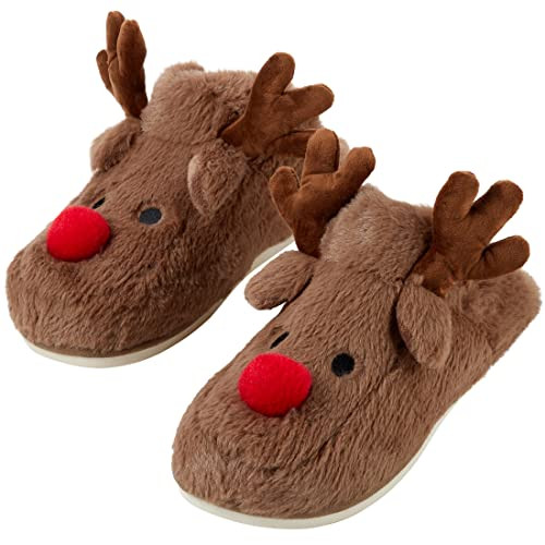 Gilbins Women's-Men's Christmas Holiday Ugly Warm Memory Foam Fury Slippers Sweater Reindeer Winter Soft Cozy Home Booties slipper for Indoor & Outdoor (Men Medium) | Amazon (US)