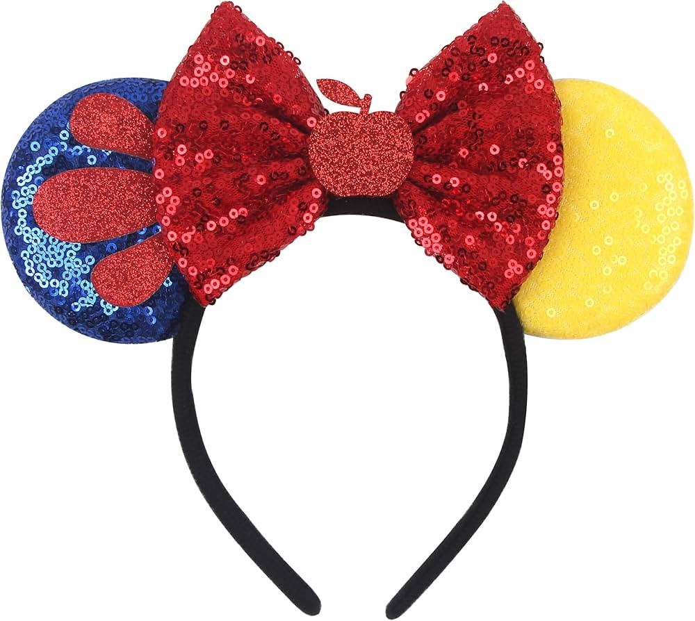 zhezesmila Mouse Ears Headbands Snow White, Princess Headbands Cospaly with Red Star Blue Sequin ... | Amazon (US)
