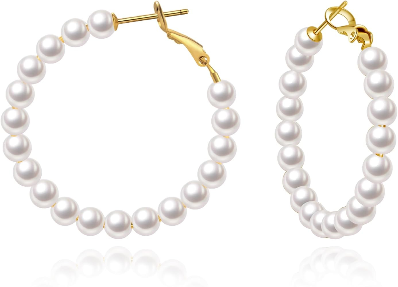 5MM Thick Pearl Hoop Earrings for Women, Lightweight Pearl Earrings with 925 Sterling Silver Post... | Amazon (US)