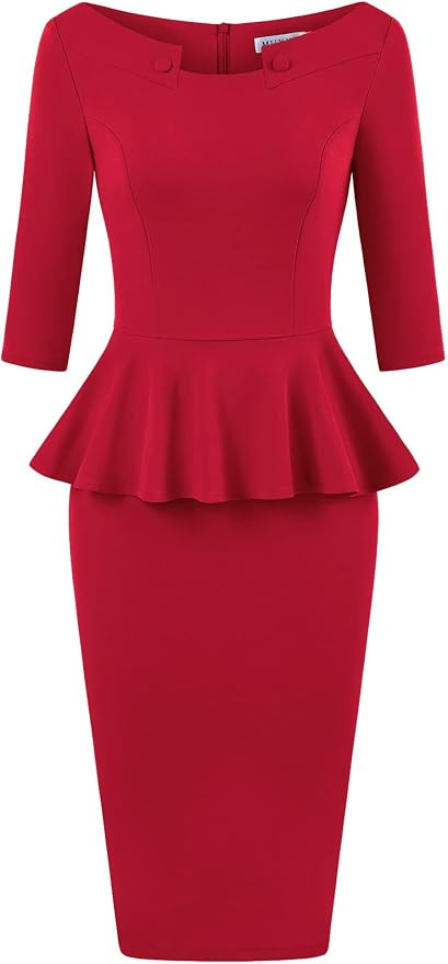 MUXXN Women's 50s Vintage Bodycon 3/4 Sleeve Midi Peplum Business Formal Work Pencil Dresses | Amazon (US)
