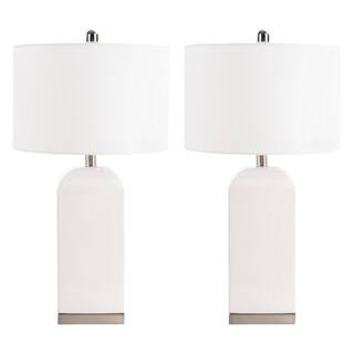 Safavieh Ernia 27 in. White Table Lamp with Off White Shade (Set of 2) | The Home Depot