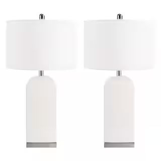 Safavieh Ernia 27 in. White Table Lamp with Off White Shade (Set of 2) | The Home Depot