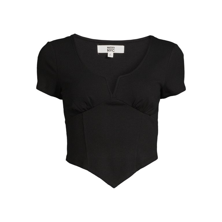 Madden NYC Women's V-Point Hem Top with Short Sleeves - Walmart.com | Walmart (US)